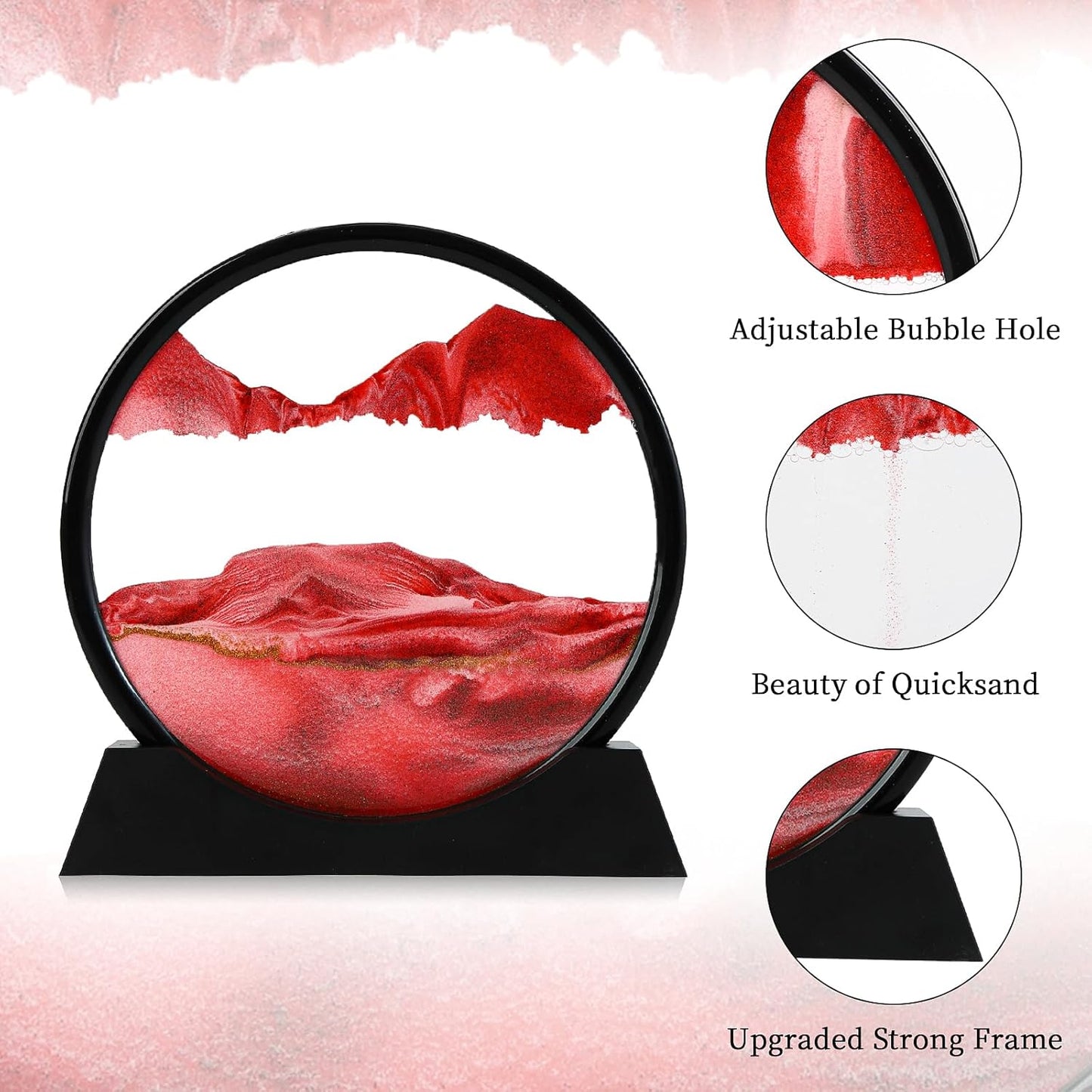 Liquid Sand Motion Art β 3D Deep Sea Sandscape for Relaxing Desk & Room Decor (Red, 7")