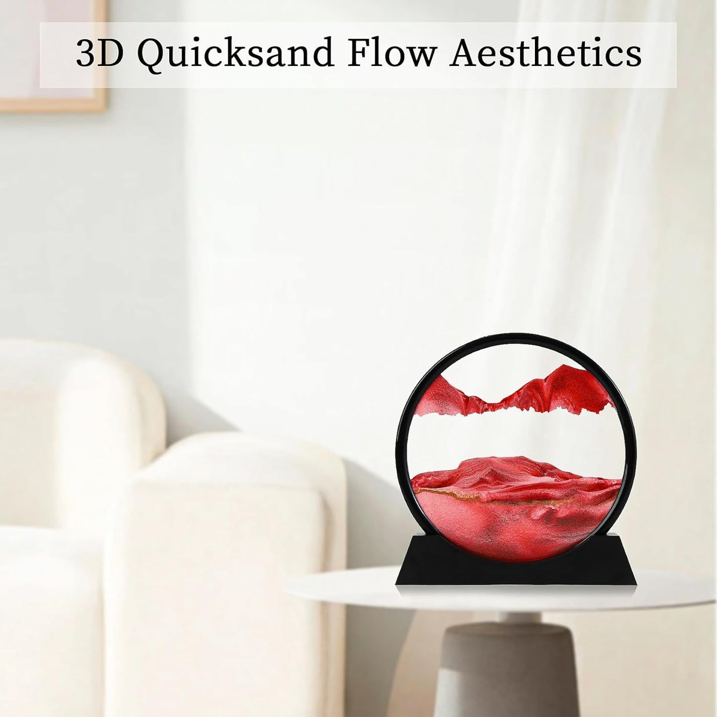 Liquid Sand Motion Art β 3D Deep Sea Sandscape for Relaxing Desk & Room Decor (Red, 7")