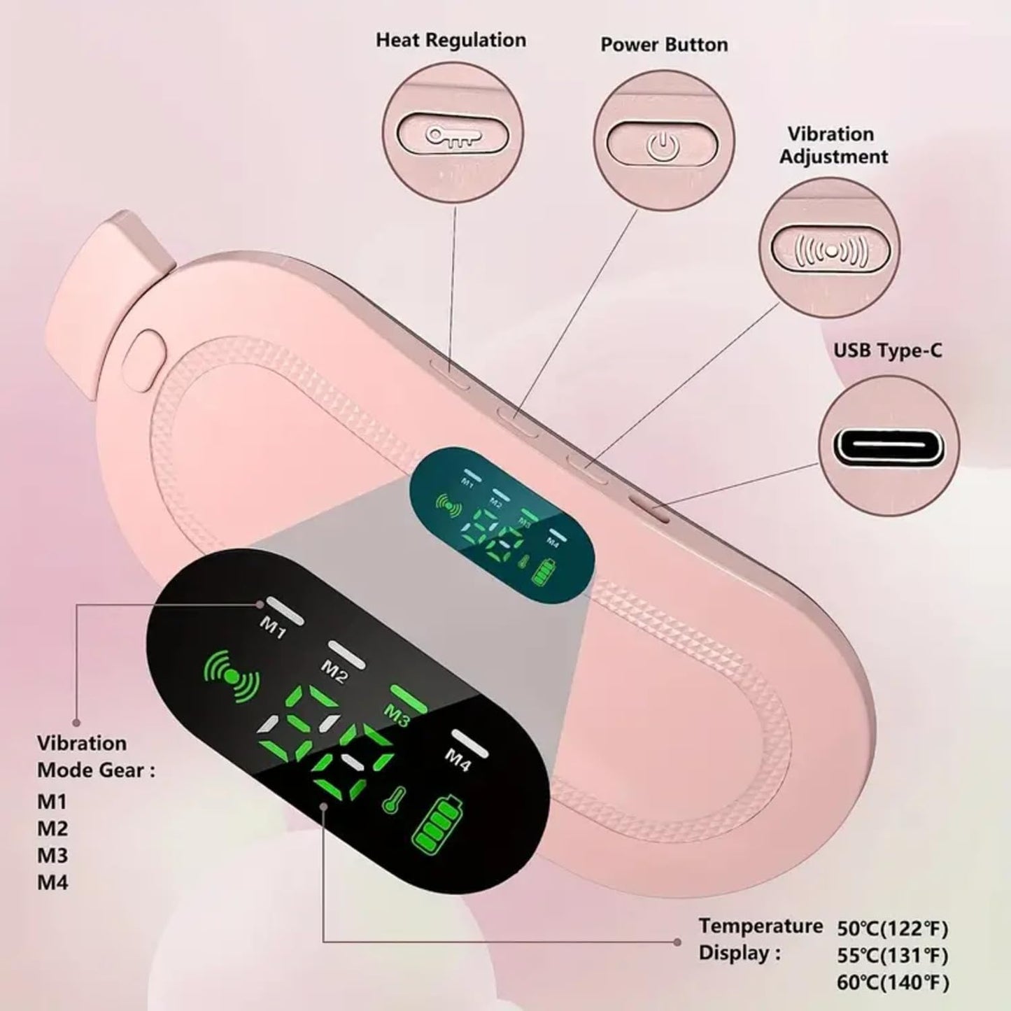 Period Cramp Relief Heating Pad – Massage & LED Belt