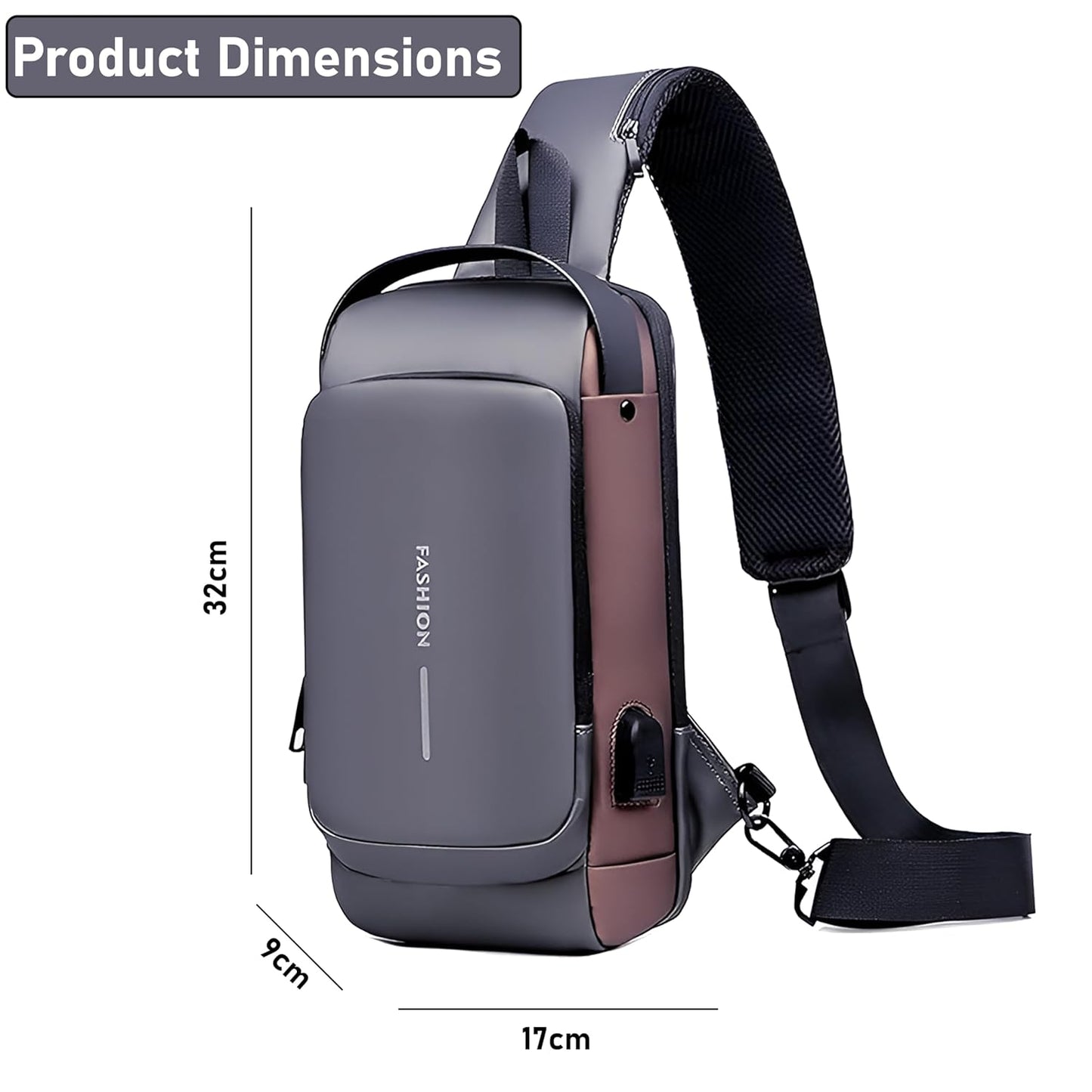 Sling Bag for Men & Women (Grey Brown - 17 x 9 x 32 Cm)