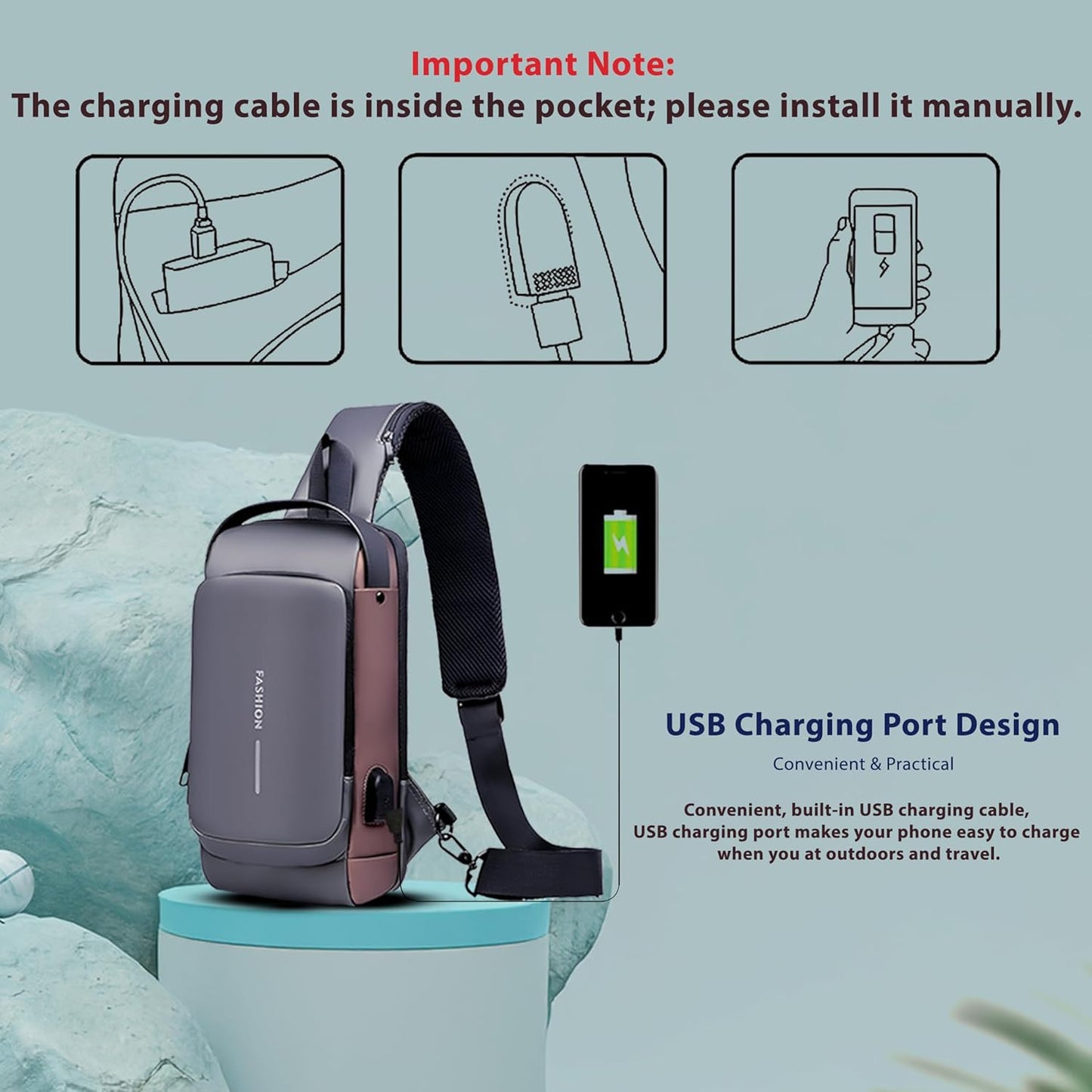 Sling Bag for Men & Women (Grey Brown - 17 x 9 x 32 Cm)