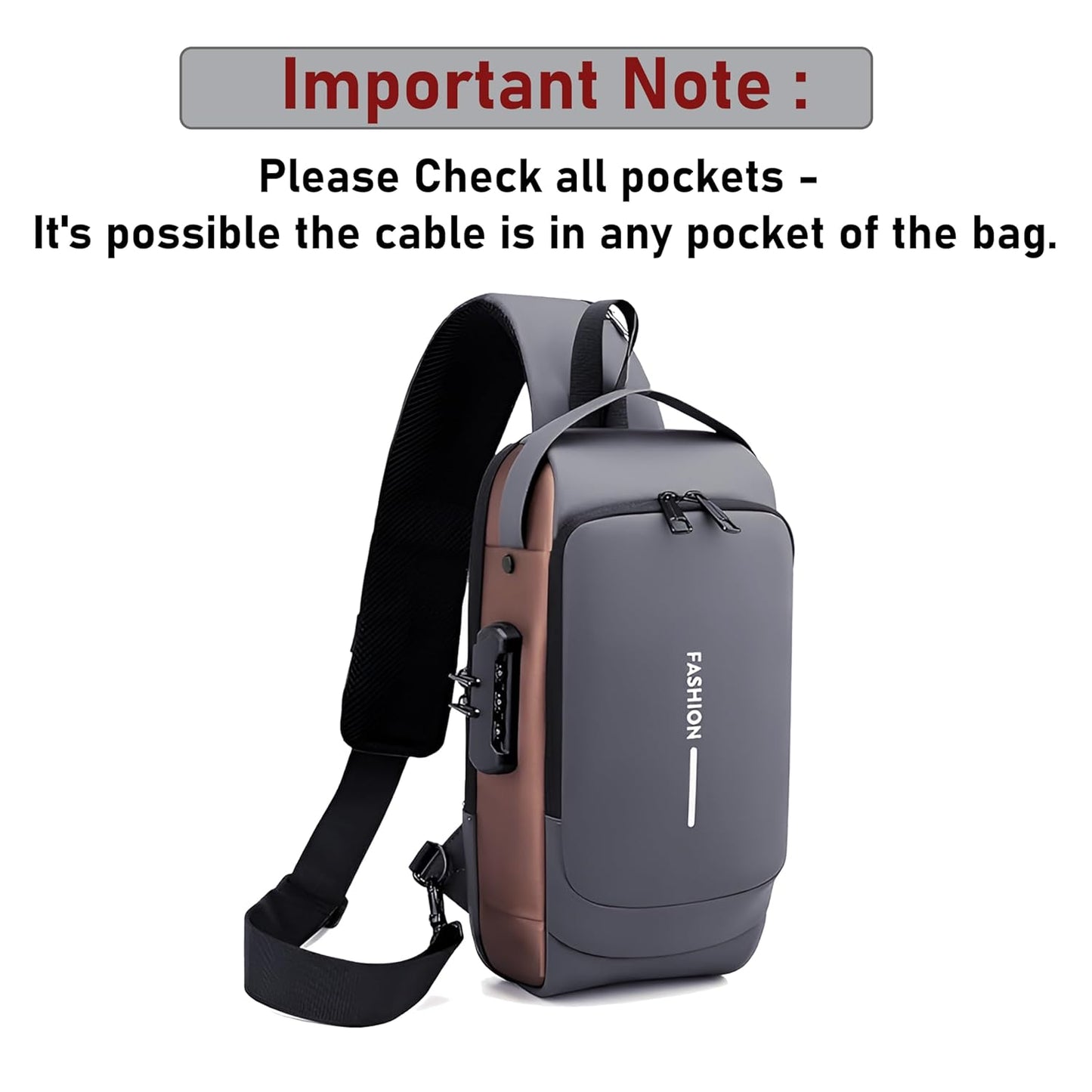 Sling Bag for Men & Women (Grey Brown - 17 x 9 x 32 Cm)