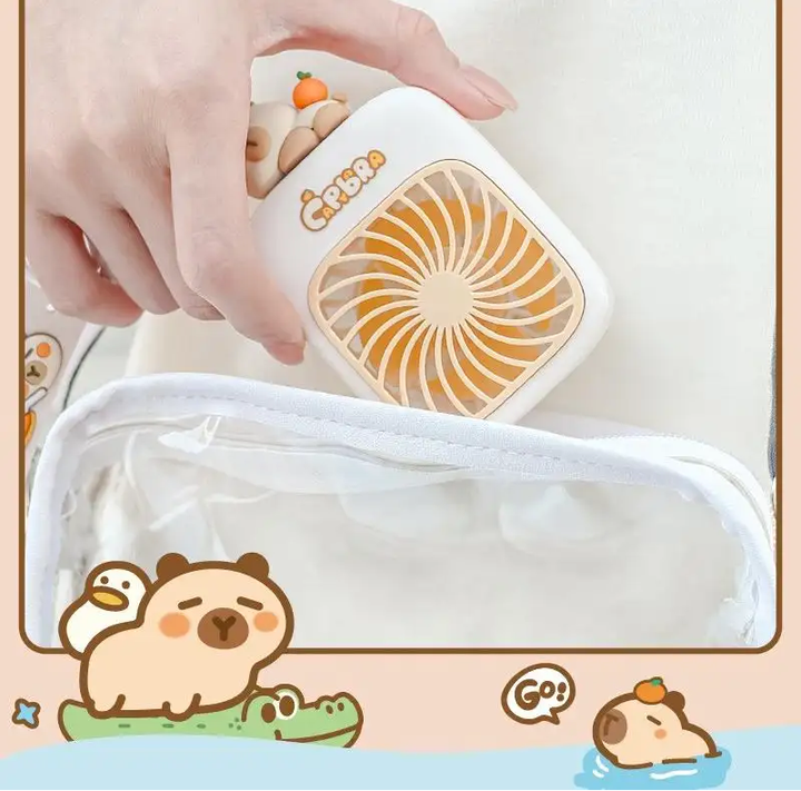 Capybara portable USB Rechargeable 5V Small Fan Keychain