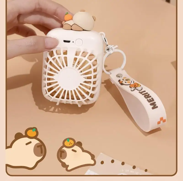 Capybara portable USB Rechargeable 5V Small Fan Keychain