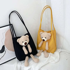 Cute Teddy Bear Plush Tote Bag