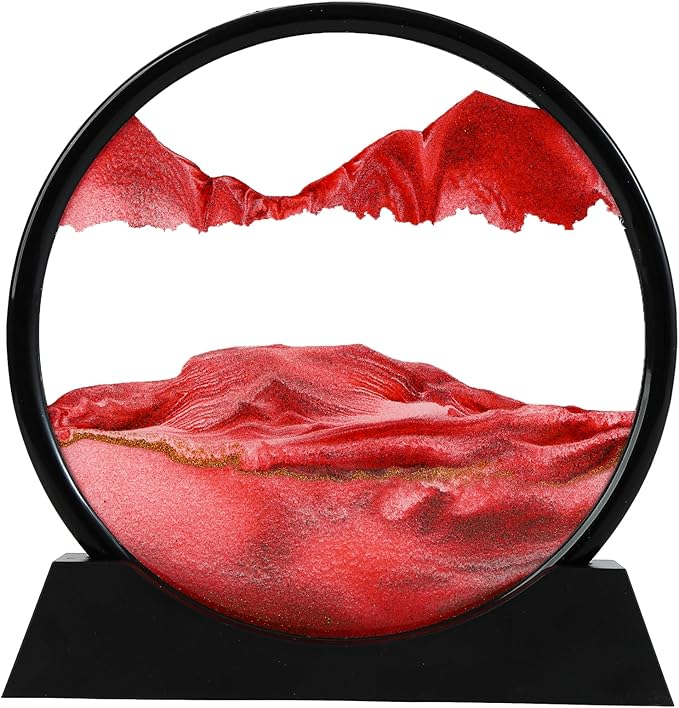Liquid Sand Motion Art – 3D Deep Sea Sandscape for Relaxing Desk & Room Decor (Red, 7")