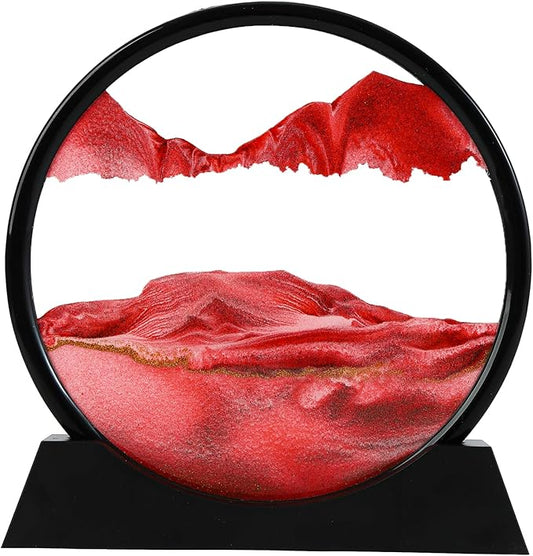 Liquid Sand Motion Art – 3D Deep Sea Sandscape for Relaxing Desk & Room Decor (Red, 7")