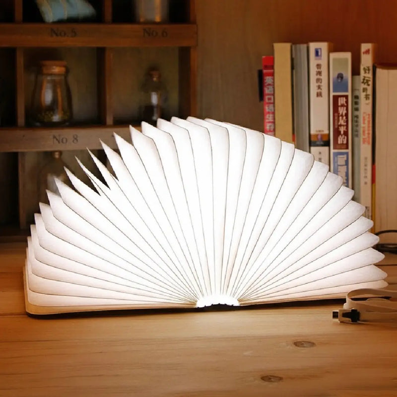 Wooden LED Foldable Book Lamp - Magnetic Portable Night Light