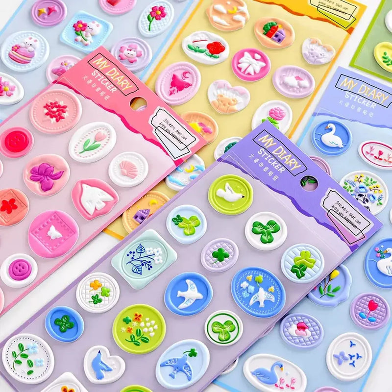 Cute 3D Wax Stamp Style Stickers Colorful Embossed Envelope Decor