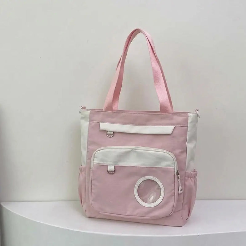 Multi-Pocket Canvas Tote Bag with Adjustable Crossbody Strap