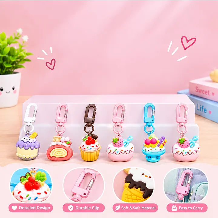 3D Dessert Charm Keychain - 6 pcs