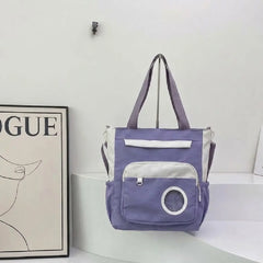 Multi-Pocket Canvas Tote Bag with Adjustable Crossbody Strap