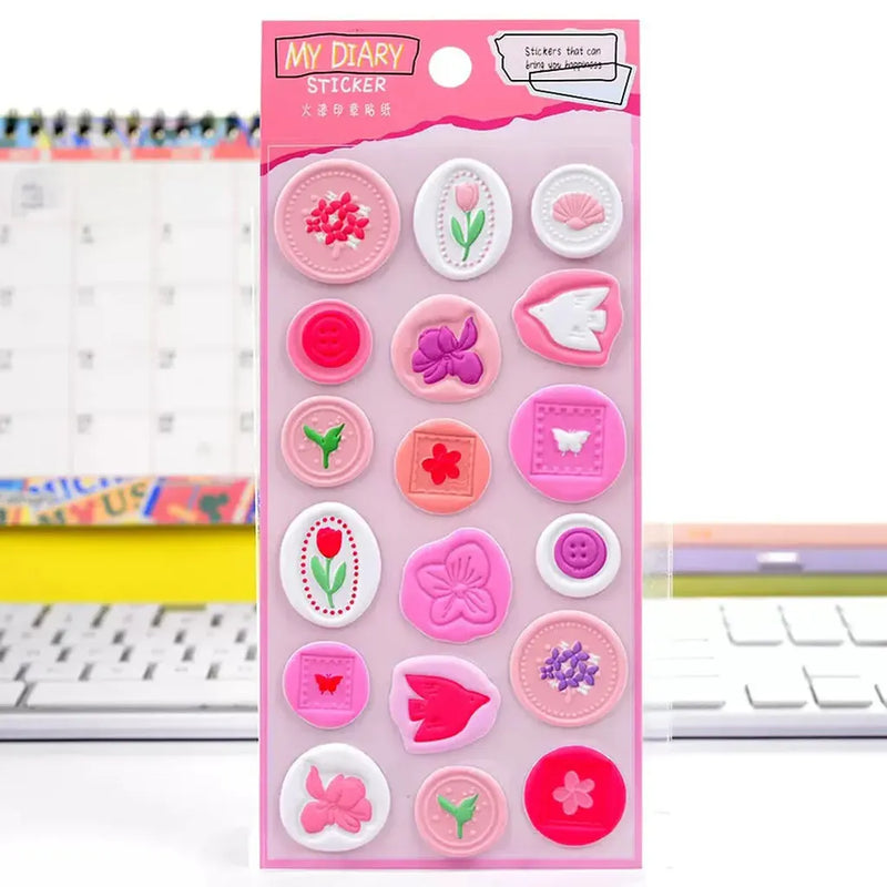 Cute 3D Wax Stamp Style Stickers Colorful Embossed Envelope Decor