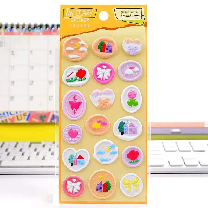 Cute 3D Wax Stamp Style Stickers Colorful Embossed Envelope Decor