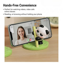 Cute Panda With Bamboo Phone Holder Table Decor