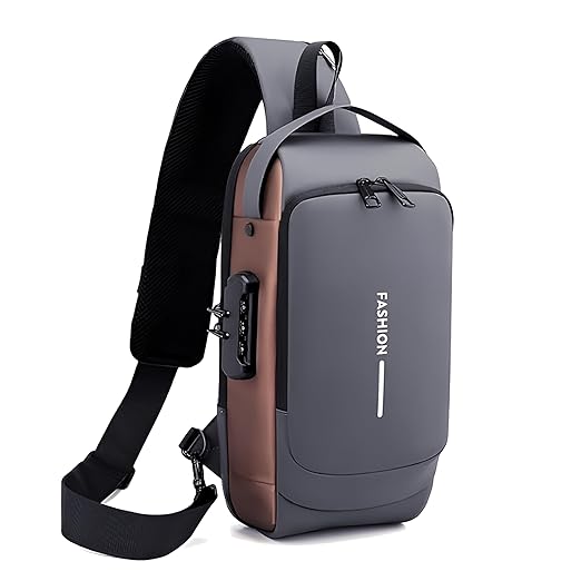 Sling Bag for Men & Women (Grey Brown - 17 x 9 x 32 Cm)