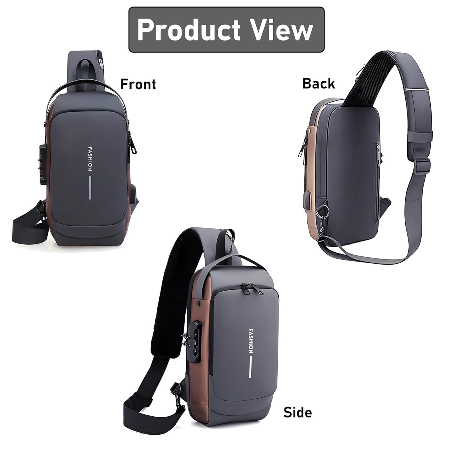 Sling Bag for Men & Women (Grey Brown - 17 x 9 x 32 Cm)