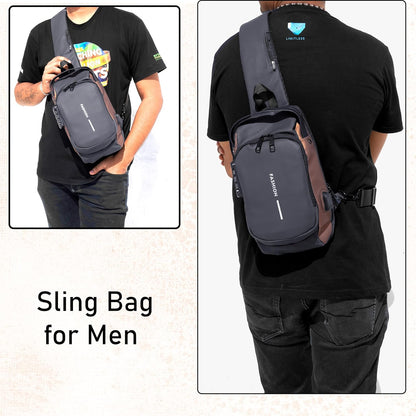 Sling Bag for Men & Women (Grey Brown - 17 x 9 x 32 Cm)