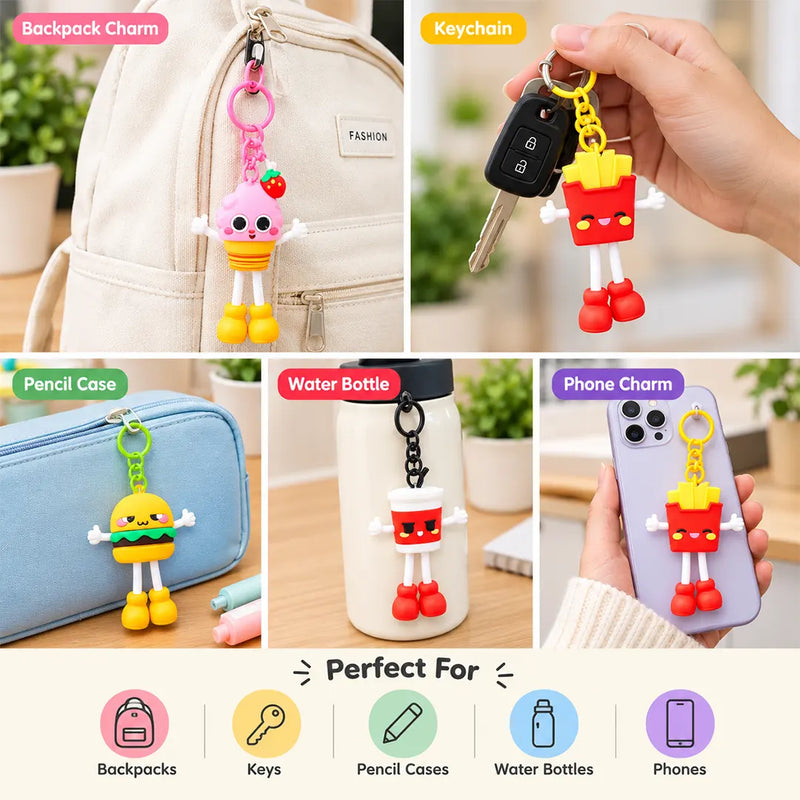 Adorable Fast Food Theme Silicone Bag Charm / Keychain
