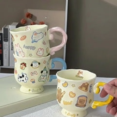 Beauty Series Porcelain Mug with Swirl Handle – Cute Animal Design Vintage Coffee & Tea Cup