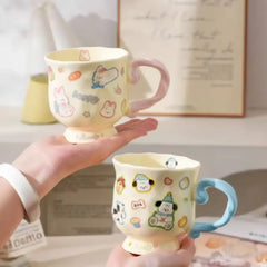 Beauty Series Porcelain Mug with Swirl Handle – Cute Animal Design Vintage Coffee & Tea Cup