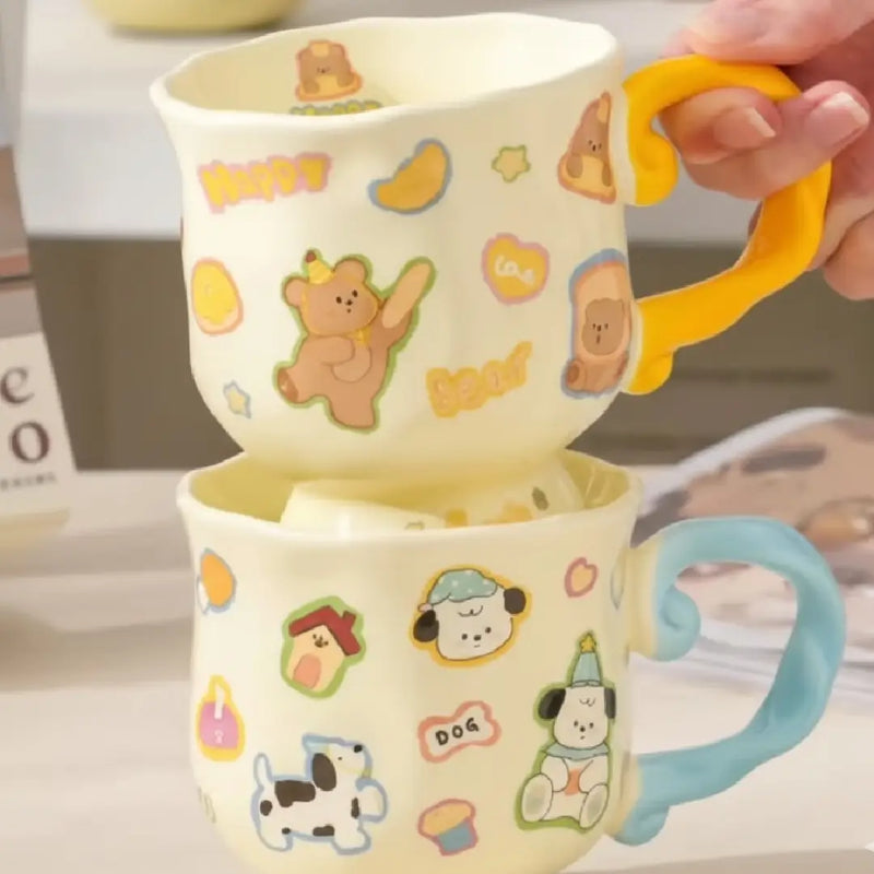 Beauty Series Porcelain Mug with Swirl Handle – Cute Animal Design Vintage Coffee & Tea Cup