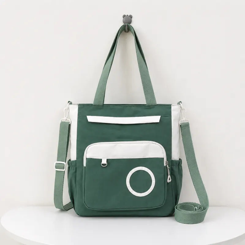 Multi-Pocket Canvas Tote Bag with Adjustable Crossbody Strap