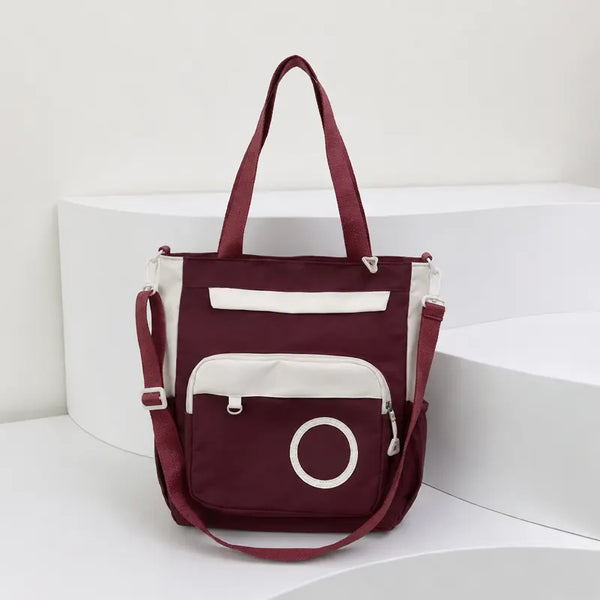 Multi-Pocket Canvas Tote Bag with Adjustable Crossbody Strap
