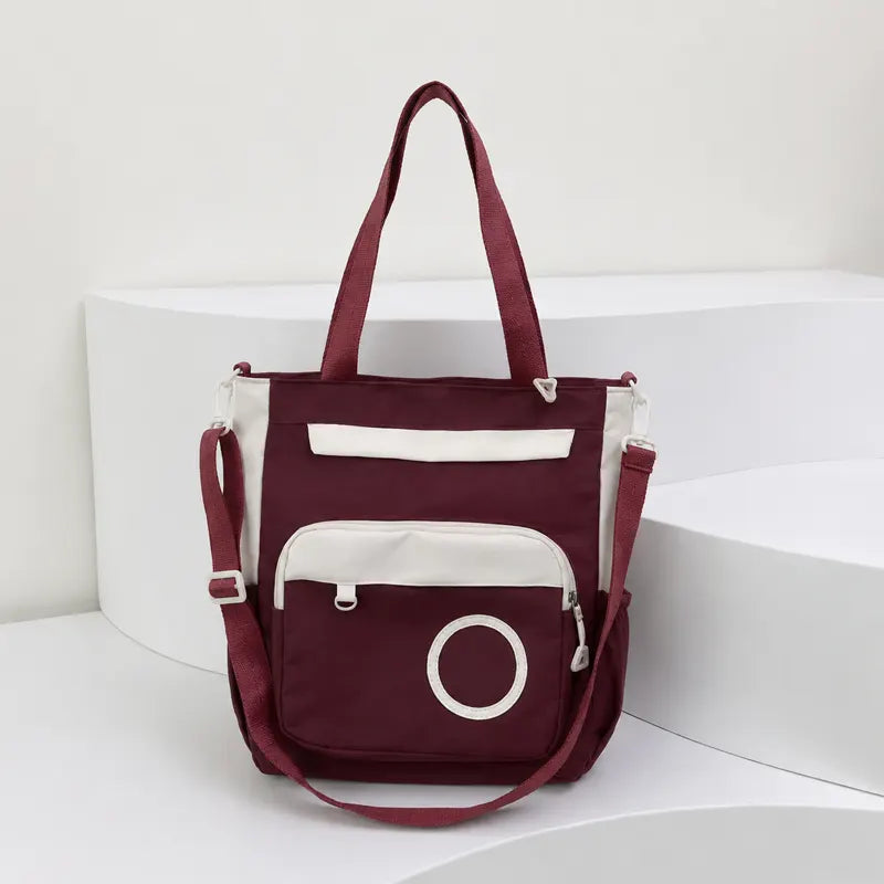 Multi-Pocket Canvas Tote Bag with Adjustable Crossbody Strap