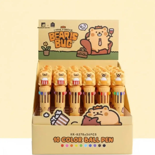Bearis Bug 10-Color Ballpoint Pen-Cute & Colorful