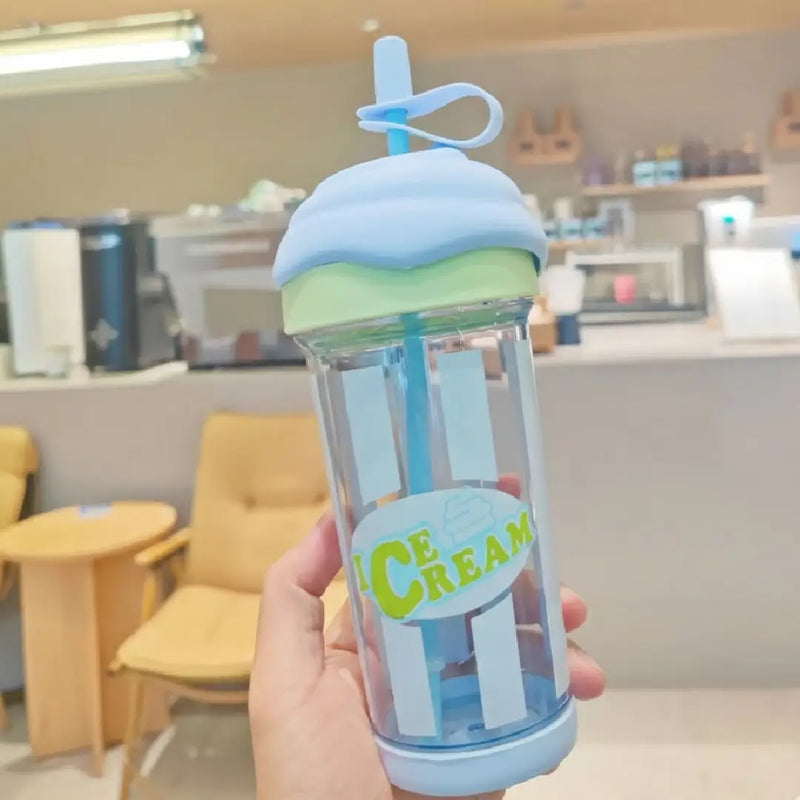 Ice Cream Shape Cute Straw Water Bottle – Pastel Style