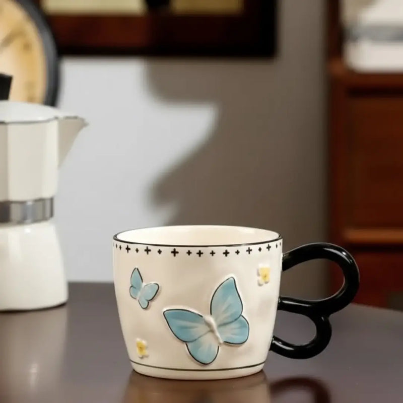 Cute Butterfly Porcelain Mug With Bow Lid Korean Style