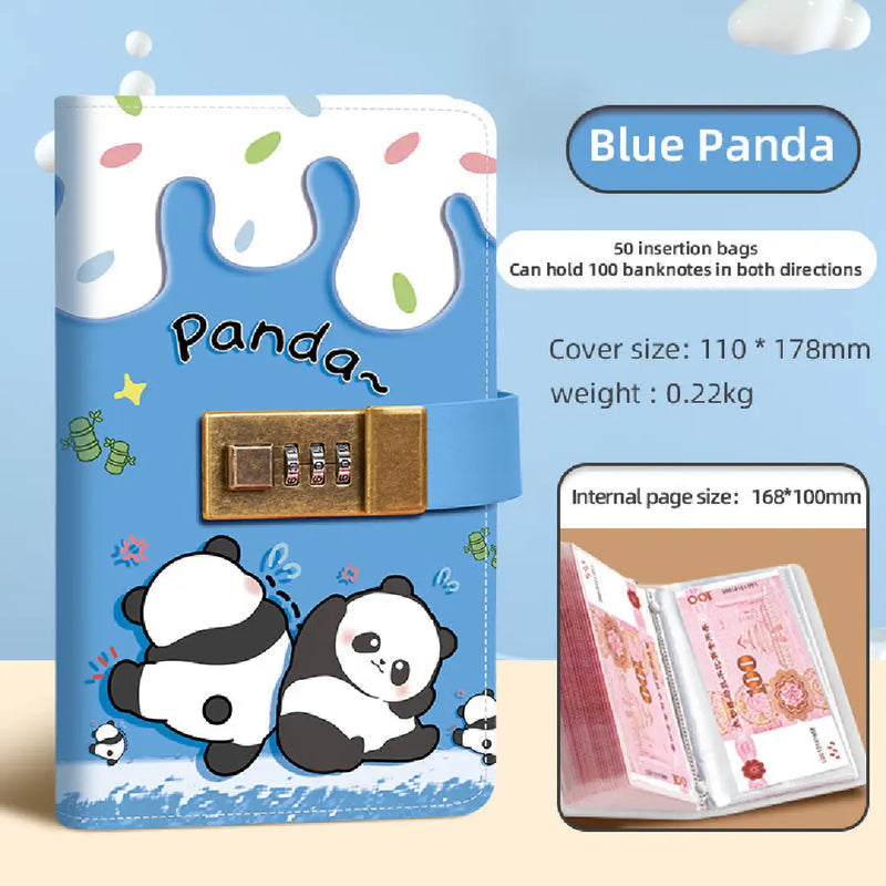 Kawaii Panda Lockable Envelope Money Savings Book – Blue Theme