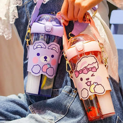 Two Partition Sipper Water Bottle with Straw
