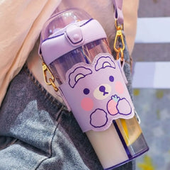 Two Partition Sipper Water Bottle with Straw