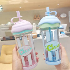 Ice Cream Shape Cute Straw Water Bottle – Pastel Style