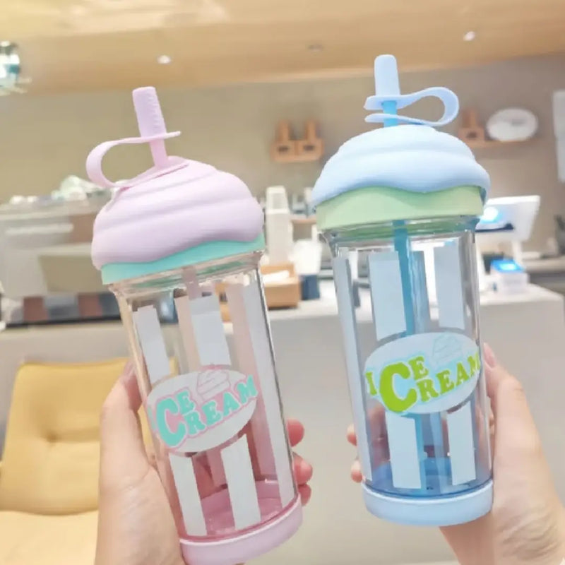 Ice Cream Shape Cute Straw Water Bottle – Pastel Style