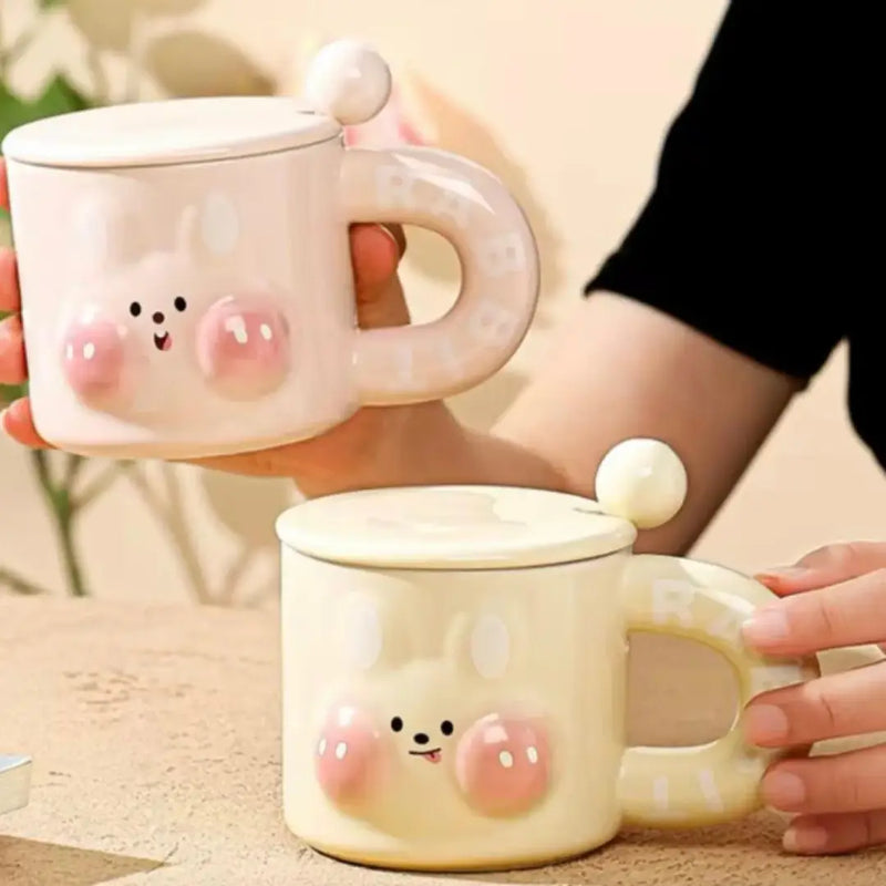 Cute 3D Rabbit Porcelain Mug with Ball-Tip Lid