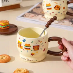 3D Animal Burger Porcelain Mug Set with Lid & Spoon – Cute Aesthetic Coffee & Tea Cup