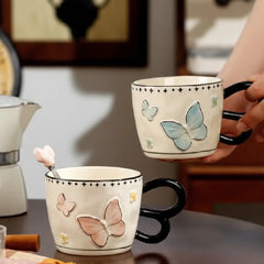 Cute Butterfly Porcelain Mug With Bow Lid Korean Style