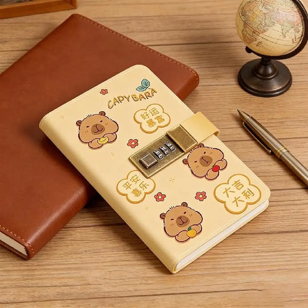 Kawaii Capybara Lockable Envelope Money Savings Book – Brown Theme