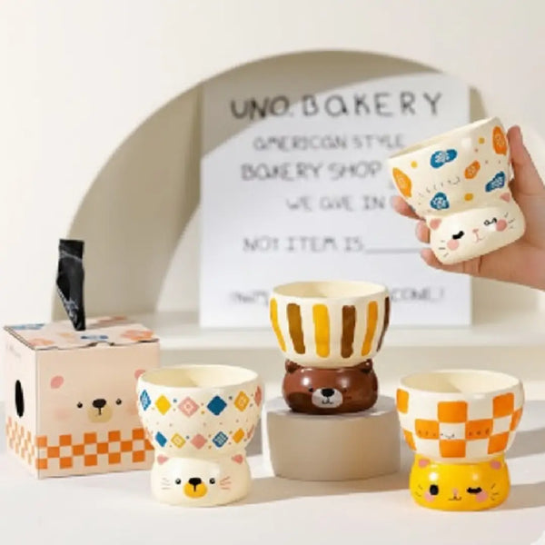 Cute Animal Porcelain Bowl – Bear & Cat Dessert Cup