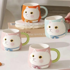 Adorable Kitty Face Mug – Pastel Ceramic Tea Cup, Cute Home & Gifting