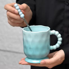 Pastel Gradient Porcelain Mug with Spoon – Dimple Texture Coffee Cup in Gift Box