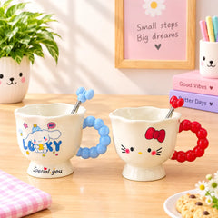 Cute Cartoon Ceramic Coffee Mug - Puppy & Kitty