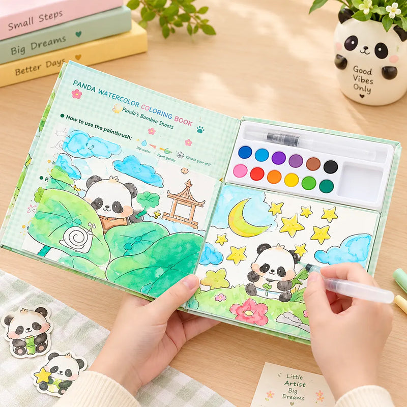 Cute Panda Painting Book with Watercolor