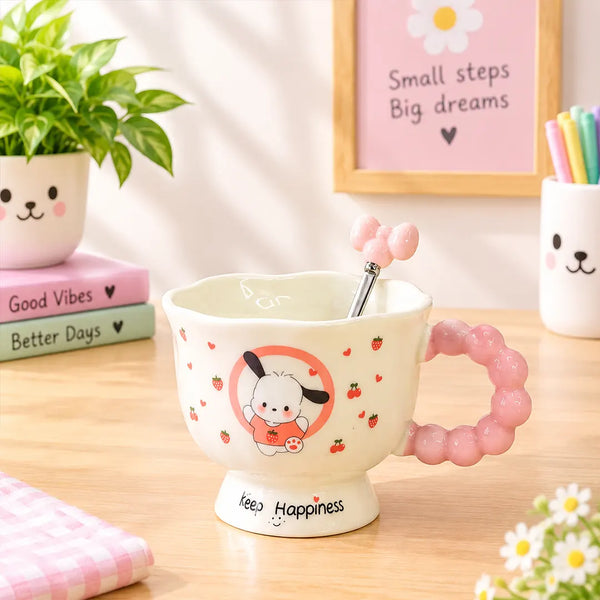 Cute Cartoon Ceramic Coffee Mug - Kitty Bows
