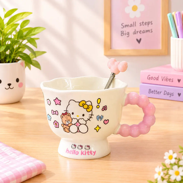 Cute Cartoon Ceramic Coffee Mug - Kitty Bows