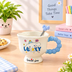 Cute Cartoon Ceramic Coffee Mug - Puppy & Kitty