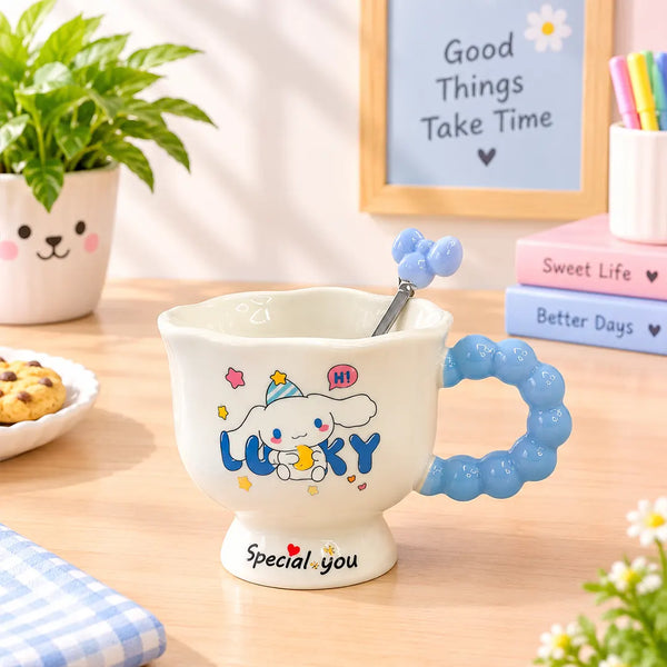 Cute Cartoon Ceramic Coffee Mug - Puppy & Kitty